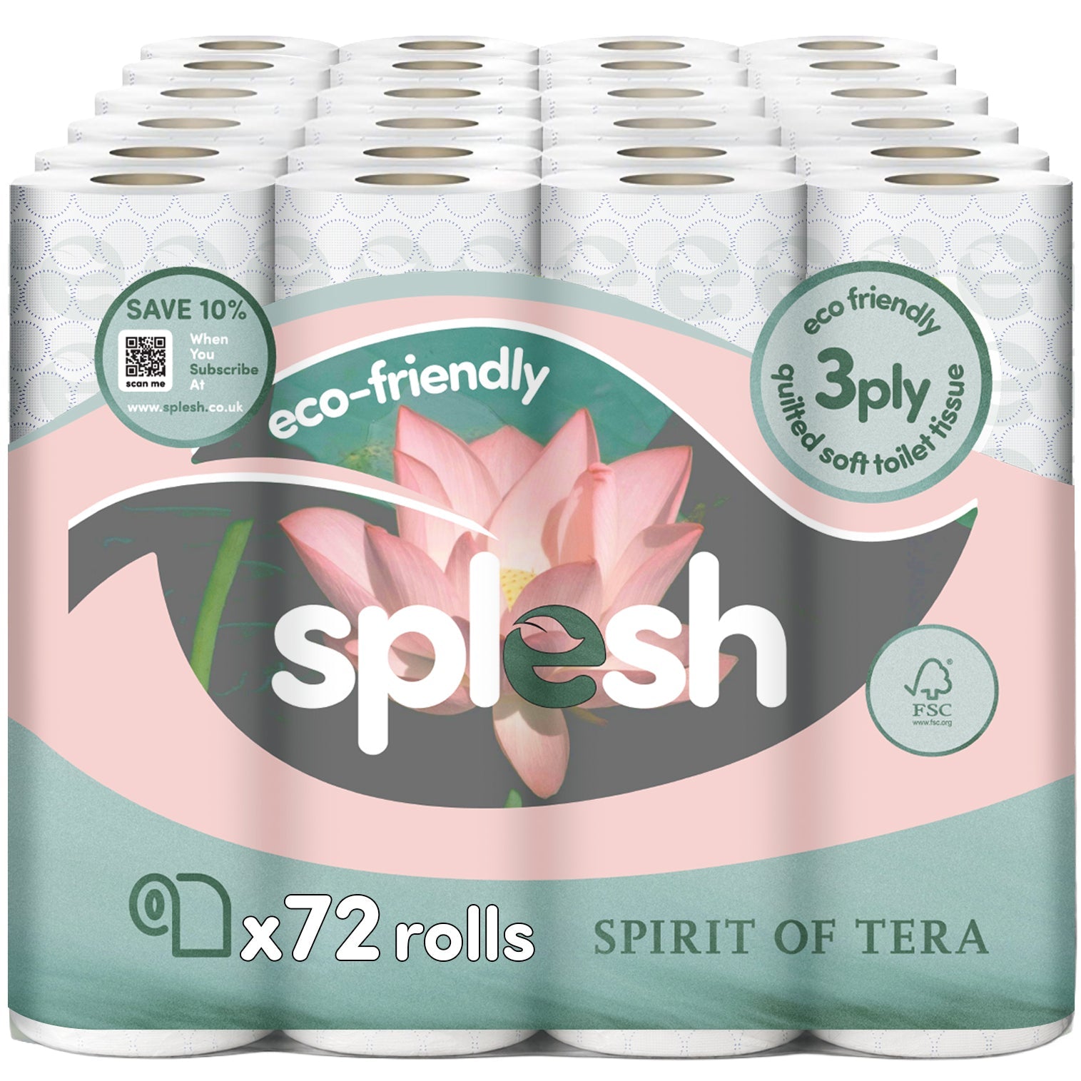 Splesh Toilet Roll, Soft & Quilted Eco-Friendly, Spirit of Tera, 72 Rolls