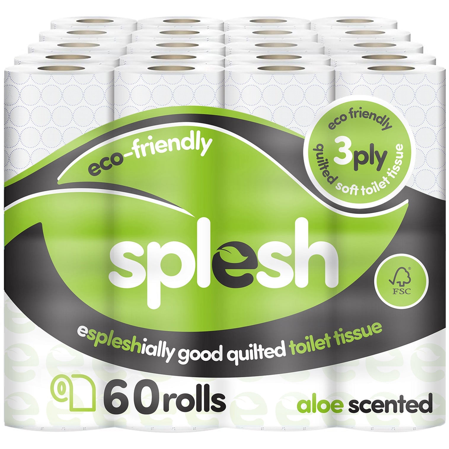 Splesh Toilet Roll Eco-Friendly, Soft & Quilted, Aloe Vera (60 Rolls)