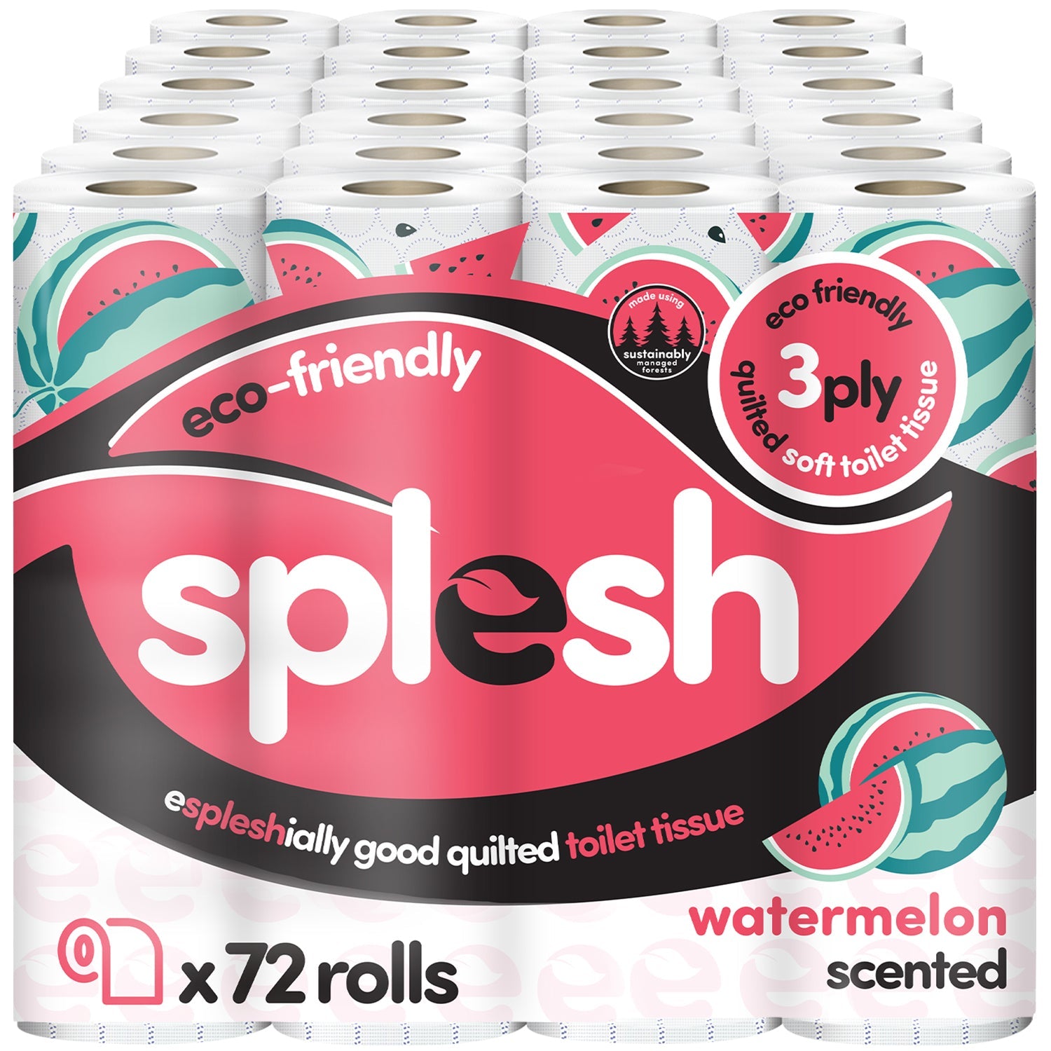 Splesh Watermelon Scented Toilet Roll 72 Pack + FREE Spirits of Tera 12 Pack