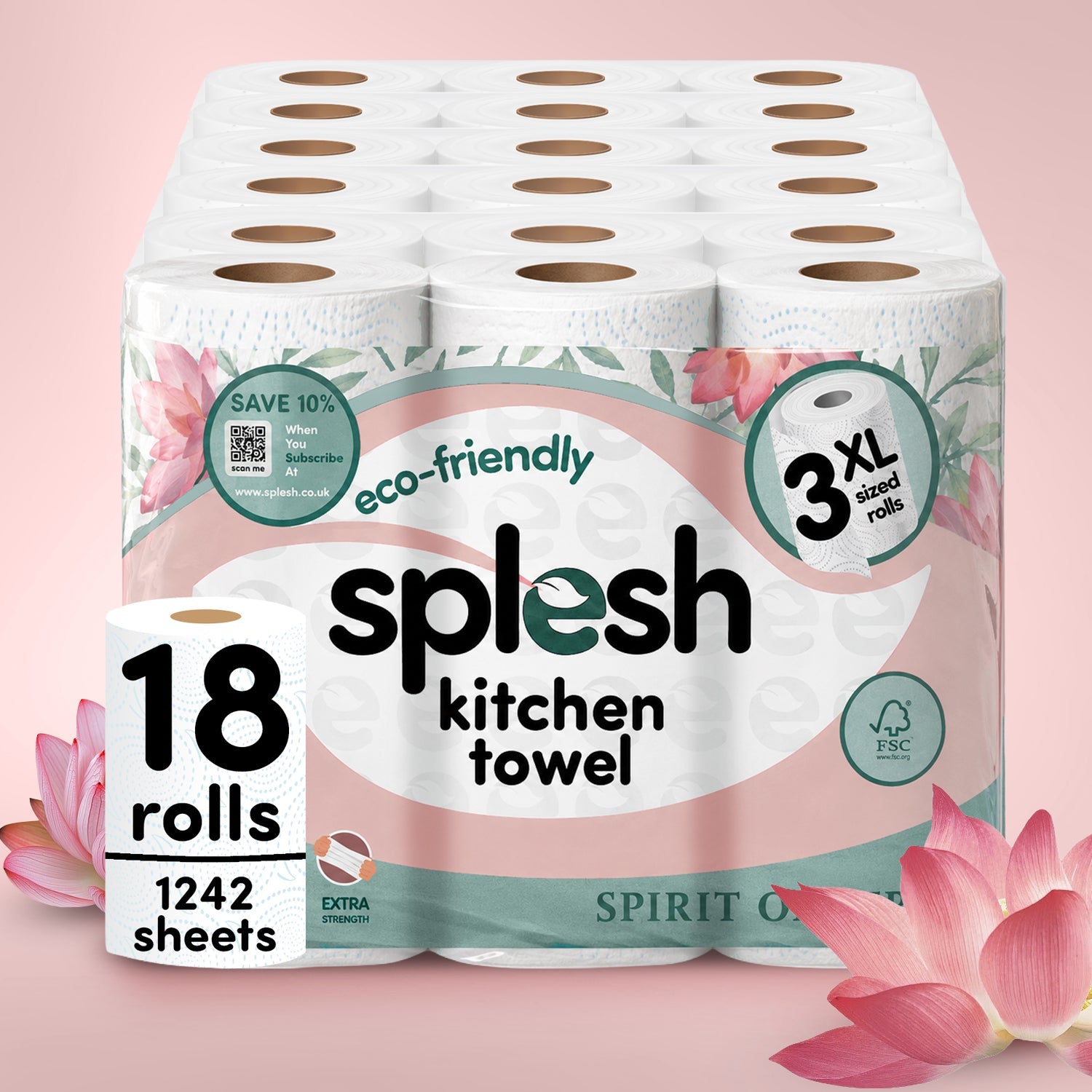 Splesh Kitchen Towel, 3 Ply Ultra Absorbent XL Roll, Spirit of Tera, 18 Rolls