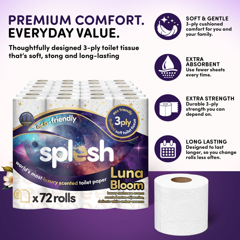Splesh Quilted Luna Bloom 3-Ply Luxury Scented Toilet Tissue Paper, 72 Rolls