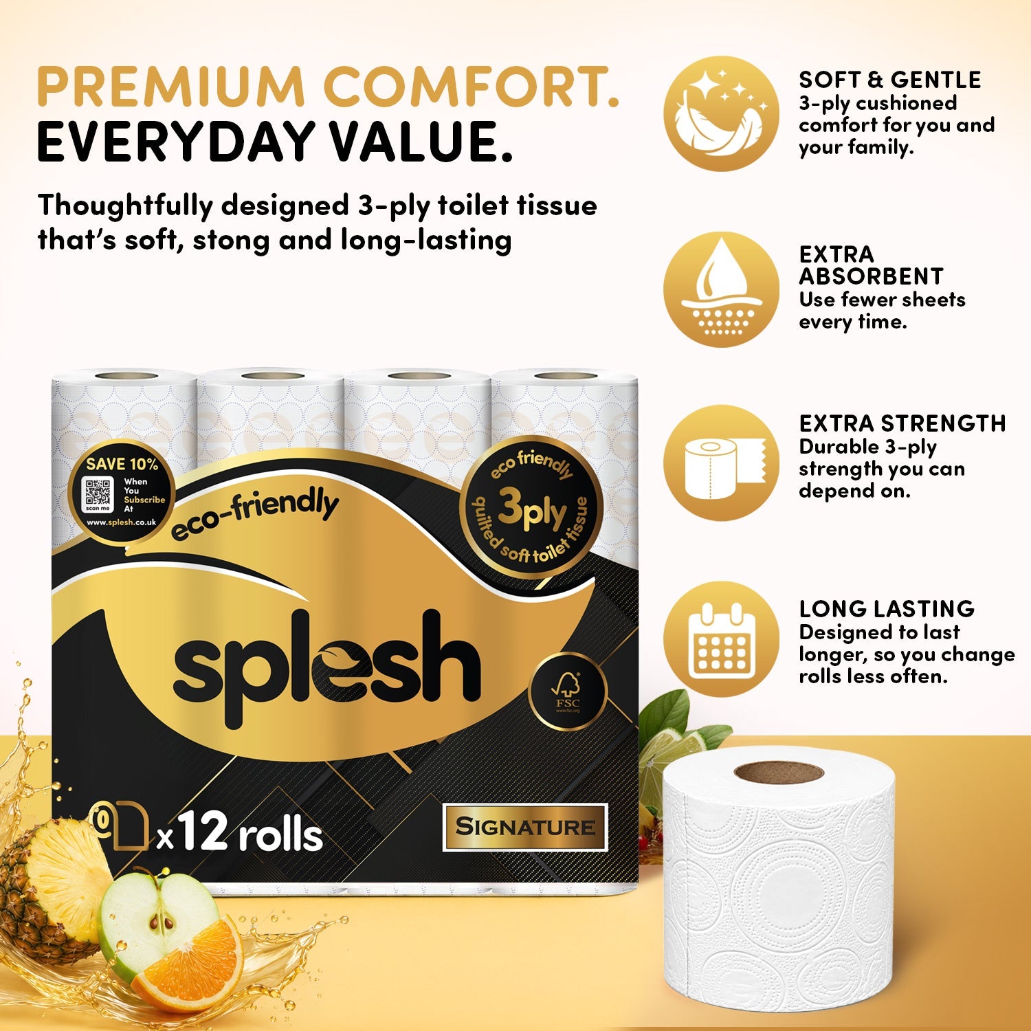 Splesh Toilet Roll Signature Scented 24 Rolls|Quilted 3-Ply Soft Toilet Paper