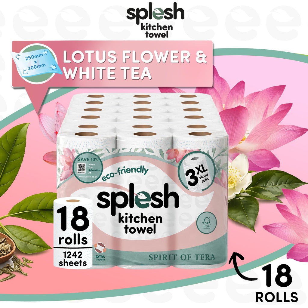 Splesh Kitchen Towel, 3 Ply Ultra Absorbent XL Roll, Spirit of Tera, 18 Rolls