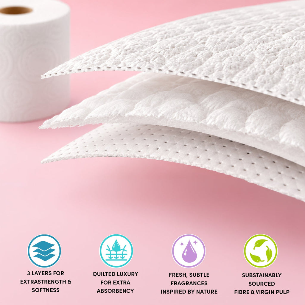 Splesh Quilted Toilet Roll Luxury Vanilla & Marshmallow 3-Ply Soft Toilet Paper, 60 Rolls