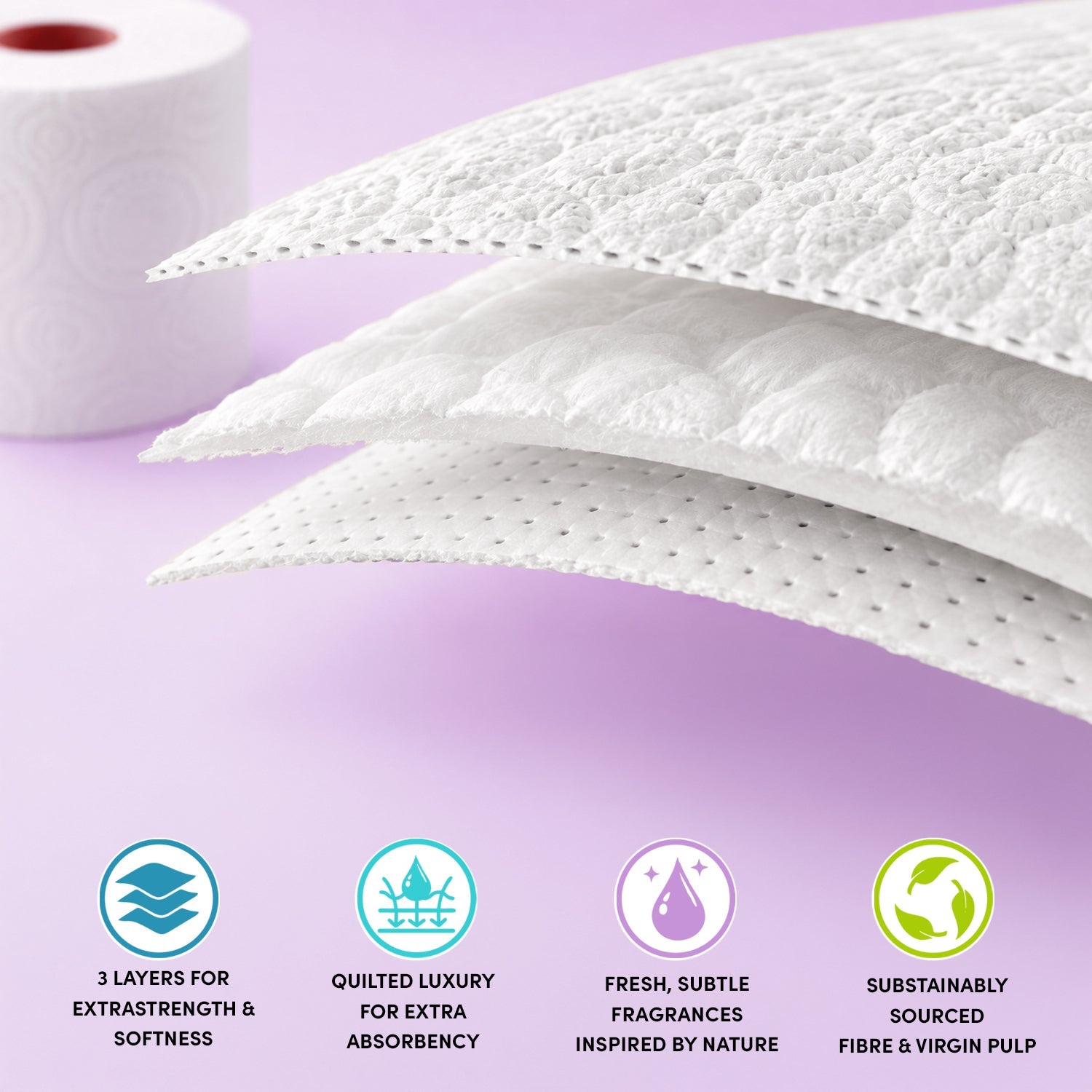 Splesh Toilet Roll Soft & Quilted 3-Ply Lavender Scented Toilet Tissue, 48 Rolls