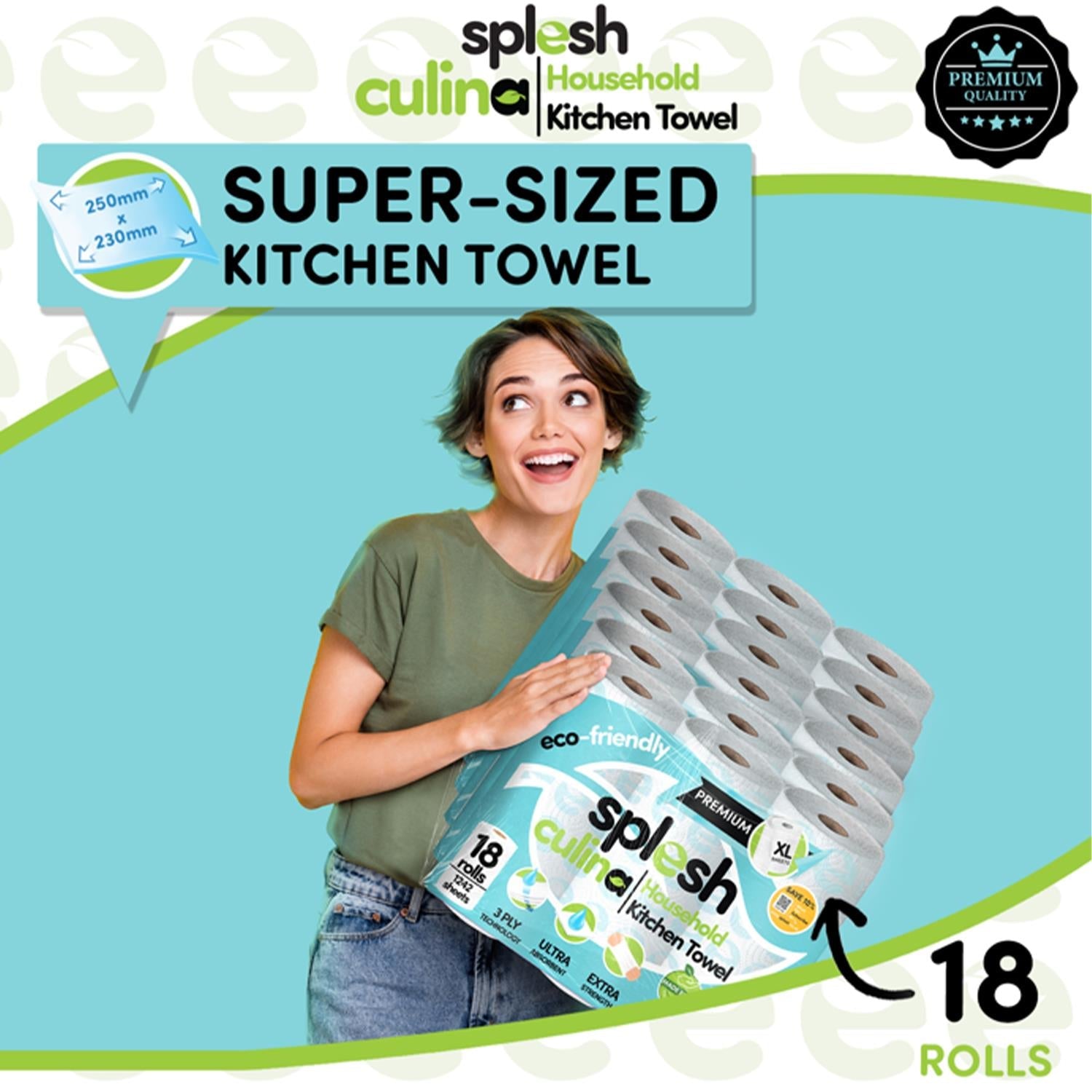 Splesh Toilet Roll Quilted White 120 Rolls with Culina Kitchen Towel 18 Rolls