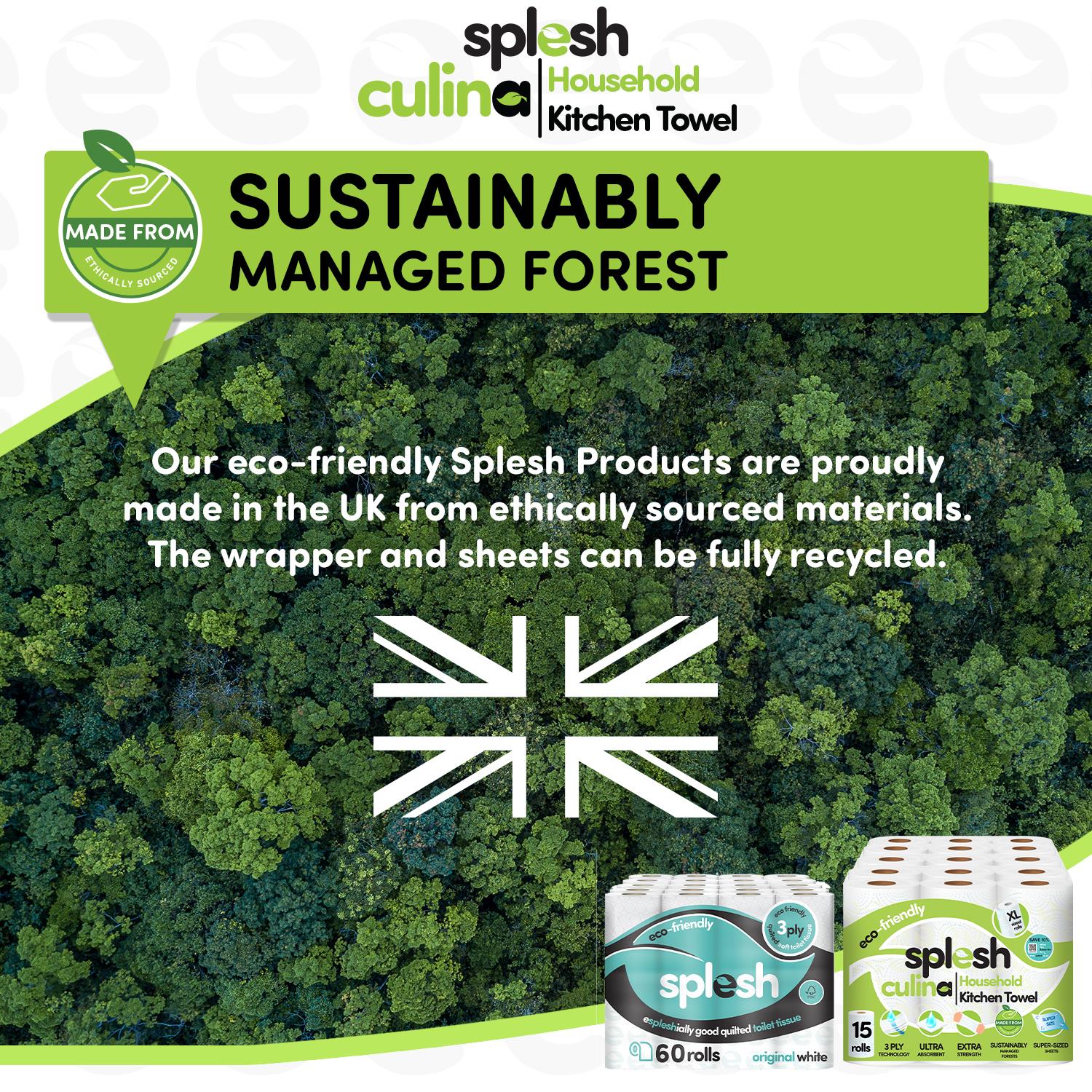 Splesh Toilet Roll Quilted White 72 Rolls with Culina Kitchen Towel 15 Rolls