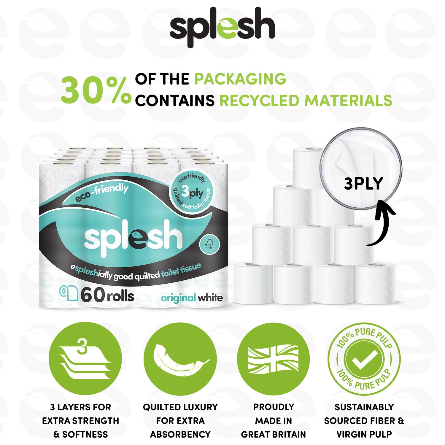 Splesh Toilet Roll Quilted White 72 Rolls with Culina Kitchen Towel 15 Rolls