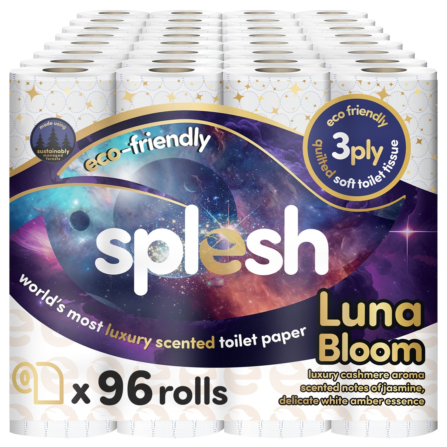 Splesh Quilted Luna Bloom 3-Ply Luxury Scented Toilet Tissue Paper, 96 Rolls