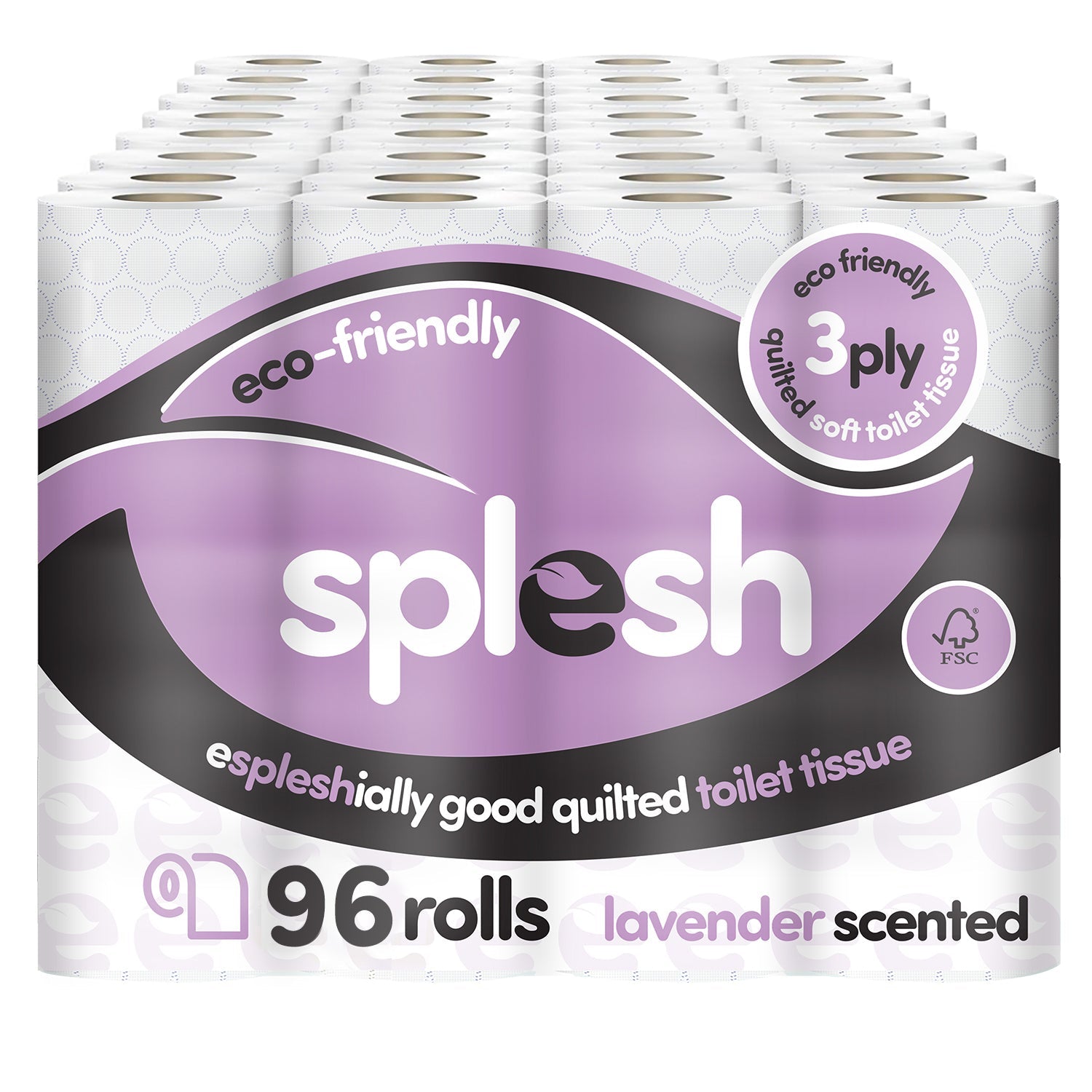 Splesh Toilet Roll, Soft & Quilted Eco-Friendly Lavender, 96 Rolls