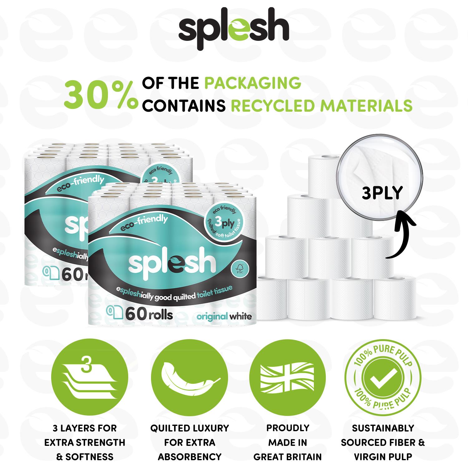 Splesh Toilet Roll Quilted White 120 Rolls with Culina Kitchen Towel 15 Rolls